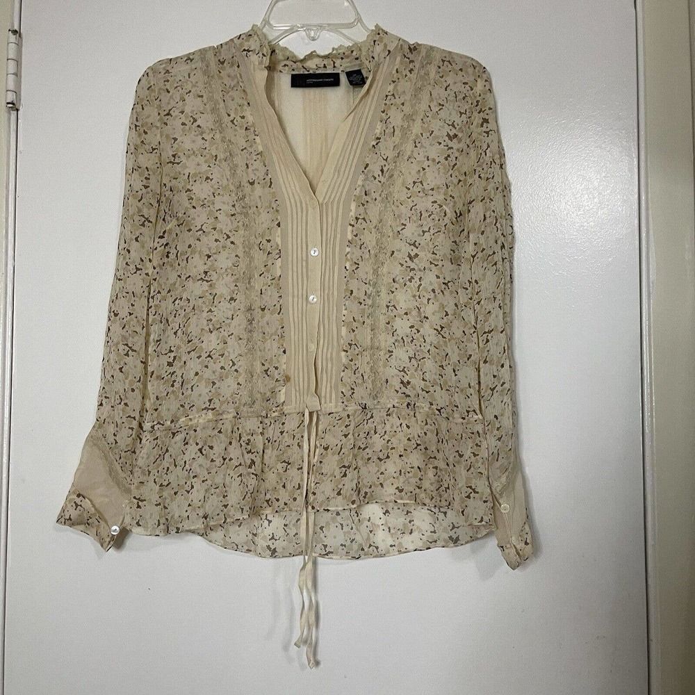 INC international concepts silk chiffon beige floral blouse top Petite 2